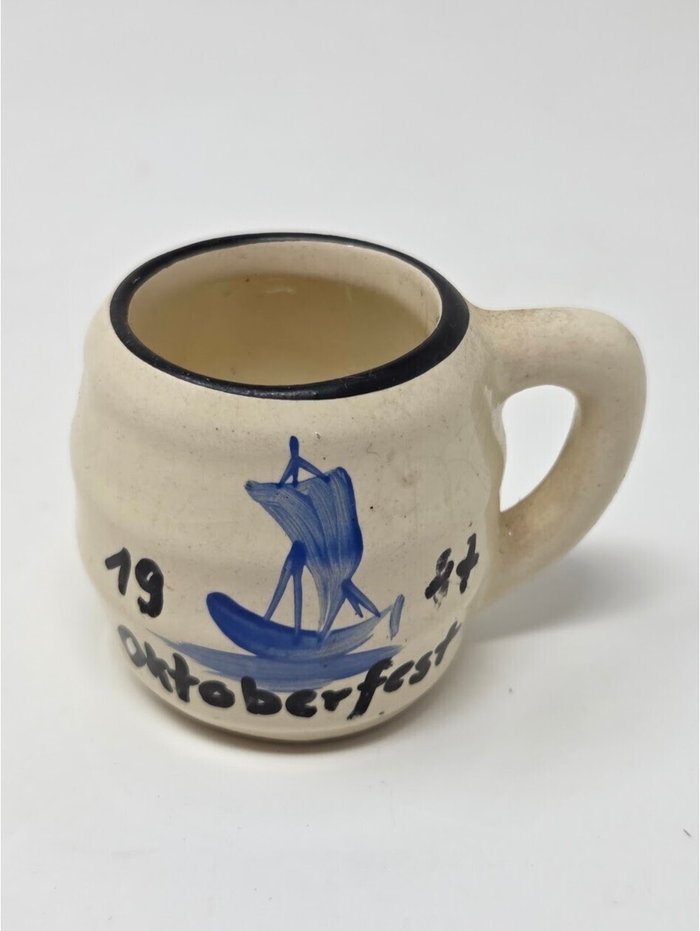 1987 Oktoberfest Stoneware Mug Blue Sailboat Design Small Beer Stein